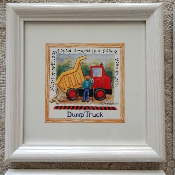 Child Wall Art Boys Kids Pictures Construction Equipment Trucks Framed Lila Rose - Picture 2 of 6